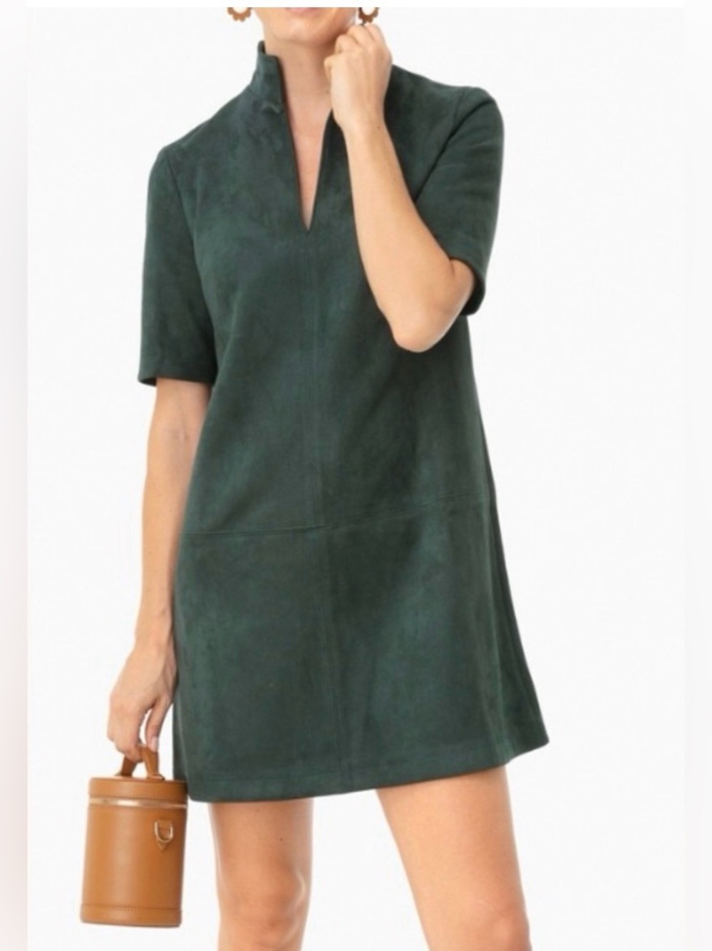 NWT! Tuckernuck Forest Green Vegan Suede Clifton Notch-Neck Shift Dress Size S